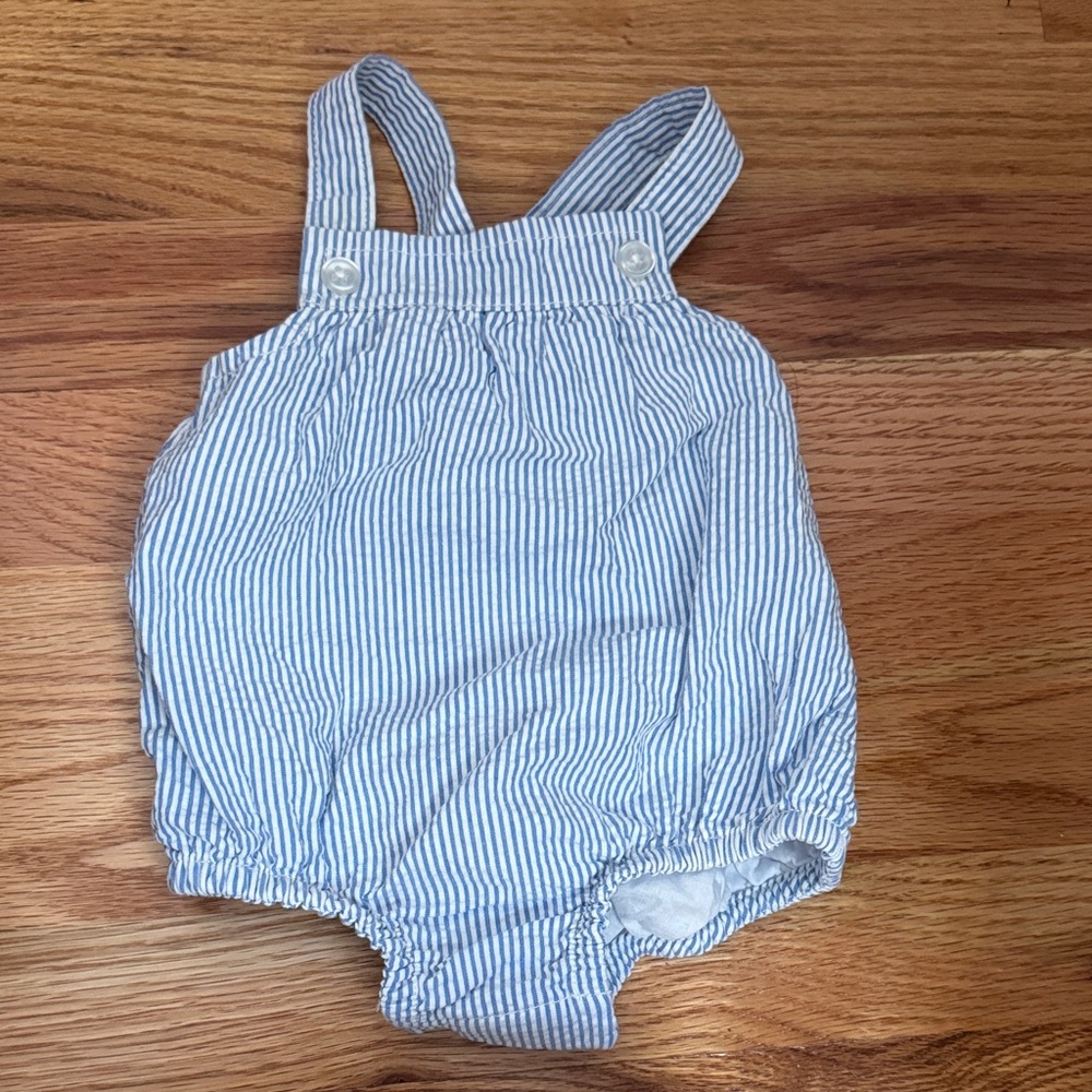 July 4th blue stripe baby romper Hope & Henry seersucker romper Baby 0-3 month